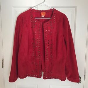 Christmas Vintage Hearts Of Palm Faux Suede Studded Jacket Coat Size 18 Red